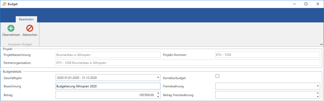 Budget - Anpassung Budget