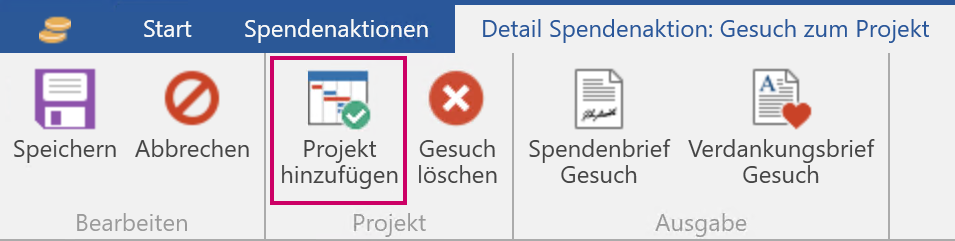 Projekt hinzufügen - Projekt hinzufügen Button