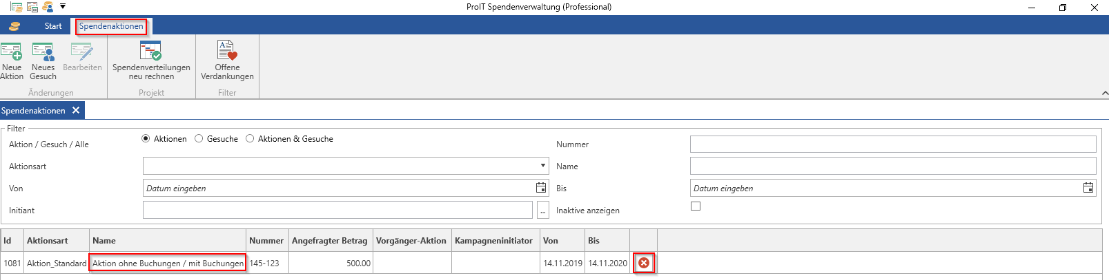 Spendenaktion löschen - Spendenaktion löschen