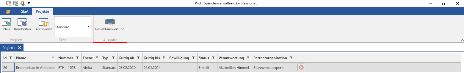 Projektauswertung - Übersicht Projekte